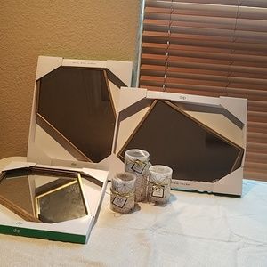 3 irreg shaped mirrors w LED Flameless candles